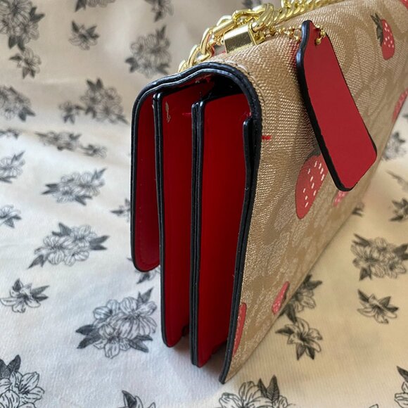 Coach Classic Monogram Strawberry Print Chain Crossbody Bag - Picture 5 of 14